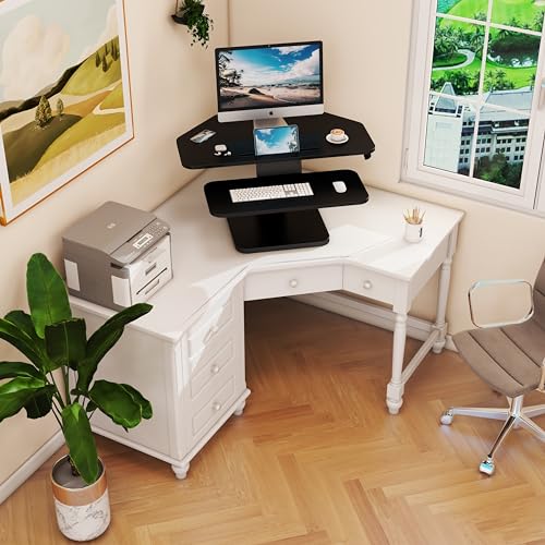 Lubvlook A002-GSD76 32 Inch Corner Standing Desk Converter, Height Adjustable Sit Stand Desk Riser thumb #5