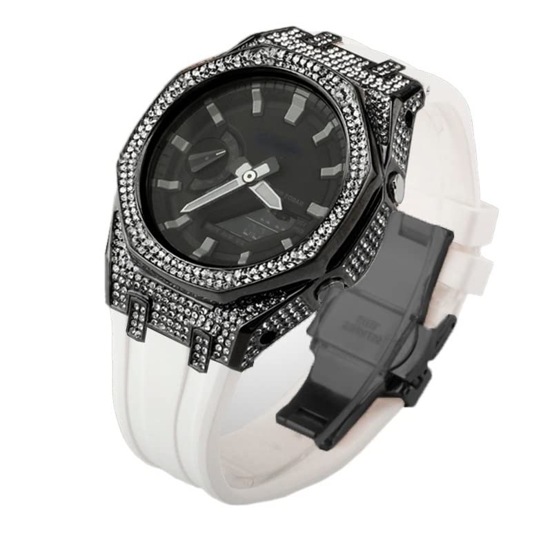 Mod kit GA2100 avec boîtier acier diamanté et bracelet caoutchouc ajustable