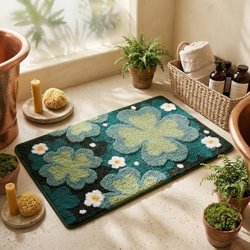 Image of LOOMLYFE Super Soft (40x60 cm) Microfibre 2000 GSM Bath Mat Super Absorbent Anti-Skid Door Mats for Home /Bathroom Mat /Bedroom /Kitchen /Floor Mat Pack of 1 - GreenFlowers