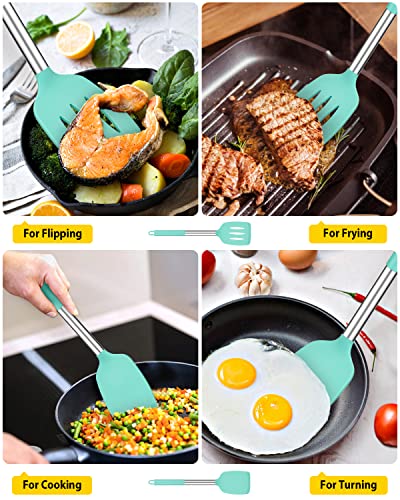 Image of Pack of 2 Silicone Solid Turner,Non Stick Slotted Kitchen Spatulas,High Heat Resistant BPA Free Cooking Utensils,Ideal Cookware for Fish,Eggs,Pancakes