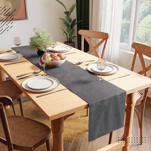 Image of Encasa XO Dining Table Runner for 4 Seater, Chenille Fabric Grey