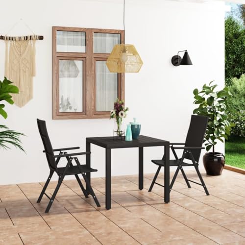 Vetnasa Juego de Comedor de jardín 3 Piezas Negro Mobiliario, Muebles de jardín, Conjuntos de jardín Negro 19,6 KG