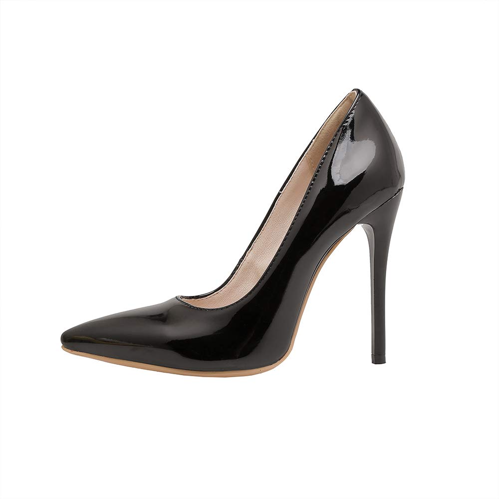Zapatos de tacón alto para mujer, de charol con punta puntiaguda, con tacón alto de 11 cm, zapatos de fiesta fáciles de caminar para mujer, talla grande, za637s