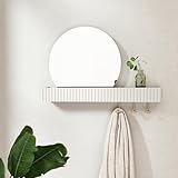 ARTPOWER Round Wall Mirror with Shelf&Hooks, 15'x24' White Vanity Mirror with Streamlined Texture, Circle Decorative Mirror for Bathroom, Entryway, Bedroom, Living Room