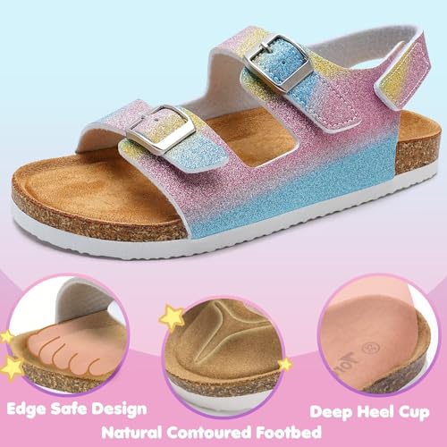 Image of Torotto Toddler Kids Sandals Boys Girls Cork Footbed Sandals with Adjustable Buckle Casual Slides Open Toes Flat