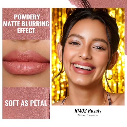 Image of Oulac Peachy Pink Matte Lipsticks for Women, Silky Velvet Matte Lipstick, Soft Smooth Texture, High Impact Lip Color, Not Dry Lightweight Formula Infused with Vitamin E, Vegan&Cruelty Free RM02