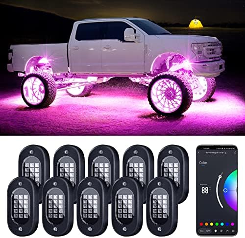 Honalia LED Rock Lights for Trucks,10 Pods Multicolor Underglow Lights for Trucks with App Control Flashing Music Mode RGB Rock Lights for UTV SUV ATV RZR Truck Accessories.