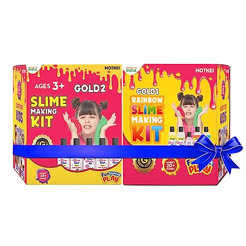 Image of HOTKEI (Make 60+ Slime) Multicolor Scented DIY Magic Toy Slimy Slime Activator Glue Gel Jelly Putty Making kit Set Toy Birthday Gift for Boys Girls Kids Slime Making Kit 12 Glue & 3 Activator Bottle