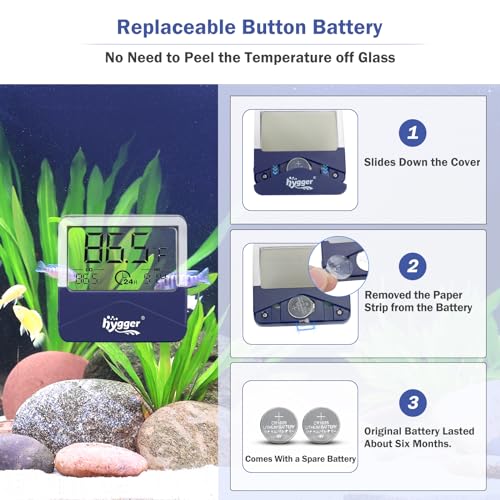 Image of hygger Digital Aquarium Thermometer Records Max Min Temperature Sensor Gauge with LCD Display Stickable Fish Tank Thermometer for Saltwater, Freshwater, Fish, Amphibians, Reptiles
