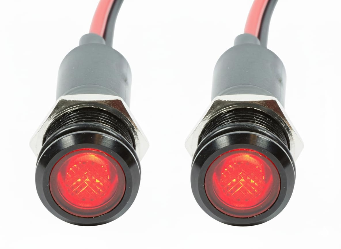 Alpinetech 2PCS PLB12M 12mm 1/2" 12V DC LED Metal (Black Bezel) Signal Indicator Pilot Dash Light (Red)