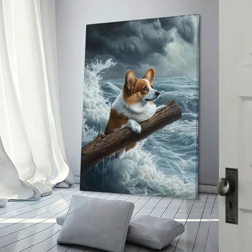 Impression sur toile Corgi décoration murale 50x75cm pour maison
