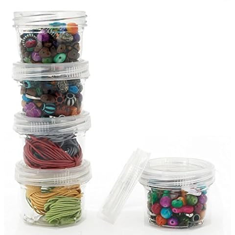 Paylak Storage Containers Stackable Interlocking Detachable 5 For Beads Crafts Medicine Small Items 2" Round Cover