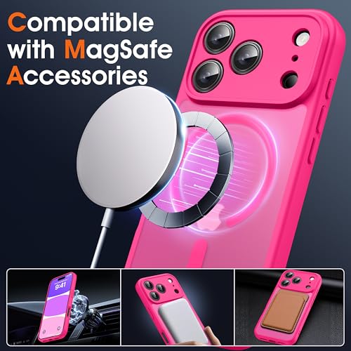 Image of Oterkin Magnetic for iPhone 17 Pro Max Case Matte, Full Camera Protection Compatible with MagSafe Frosted Translucent Shockproof Anti-Scratch Slim Fit Case Military Grade Protection (Hot Pink)