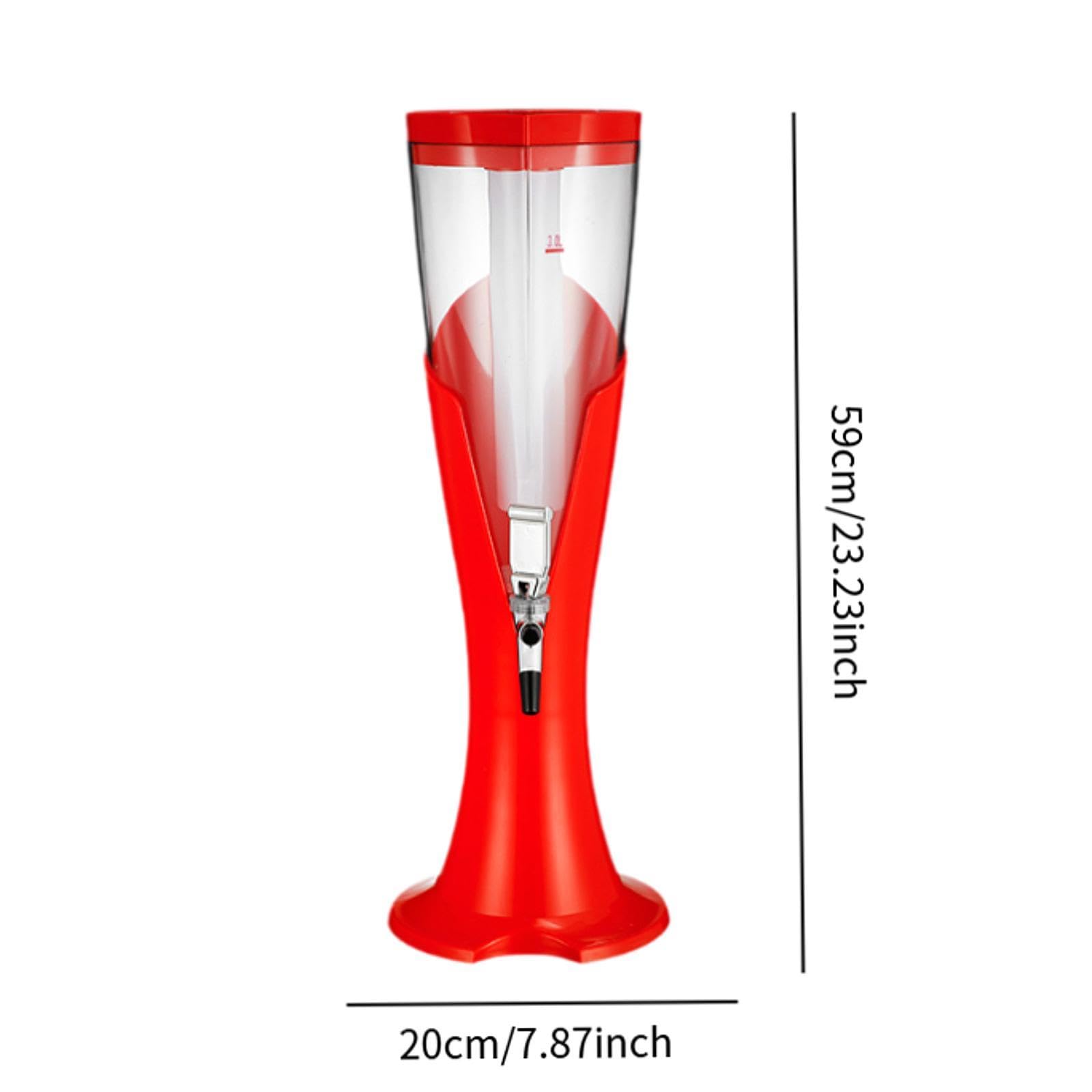 perfk Torre de cerveza, dispensador de cerveza, con grifo, estable, gran capacidad de 3 l, dispensador de jugo de bebida, dispensador de bebidas para bar, Rojo