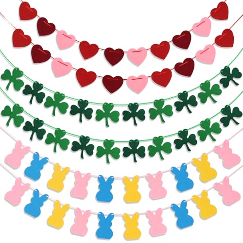 Valentines-Day-Decorations-6-PCS-Felt-Garland-for-Valentines-St-Patricks-Easter-Decorations-Heart-Garland-for-Mantle-Wall-Party-Heart-Decor