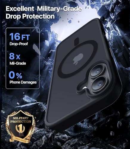 Image of MagPro case for Apple iPhone 16 v2 MagSafe Compatible Protective Cover with Strong Magnetic Adsorption, Shockproof Armor, Scratch Resistant Polycarbonate Hard Back | Translucent Matte Black