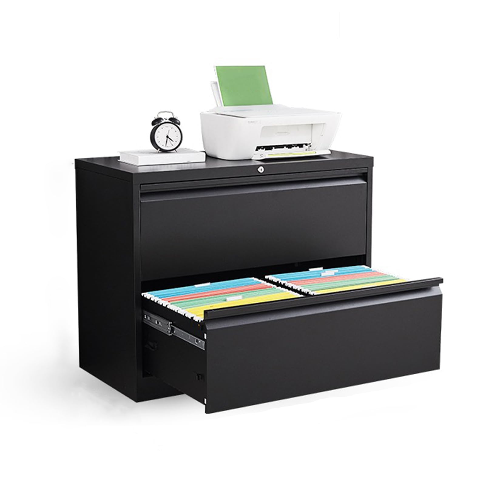 Cassettiere Laterali in Metallo con Serratura, cassettiera Organizer, mobili per Ufficio in Acciaio Robusto per cartelle sospese Formato lettera/legale/F4/A4, Montaggio richiesto (2 cassetti Neri)