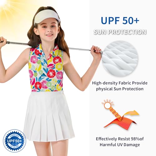 Image of Soneven Girls Sleeveless Polo Shirts Button UP Golf Tennis T-Shirts with Collared Quick Dry Tank Tops for 4-14 Years