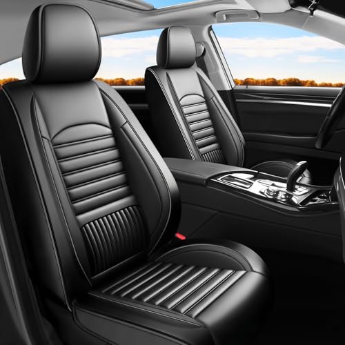 Image of Fit Acadia Car Seat Covers (Only Front 2 Seats) Compatible with GMC Acadia 2007-2024 2025 2026-Full Coverage Breathable Leather, Airbag Compatible, Waterproof & All-Weather, Black
