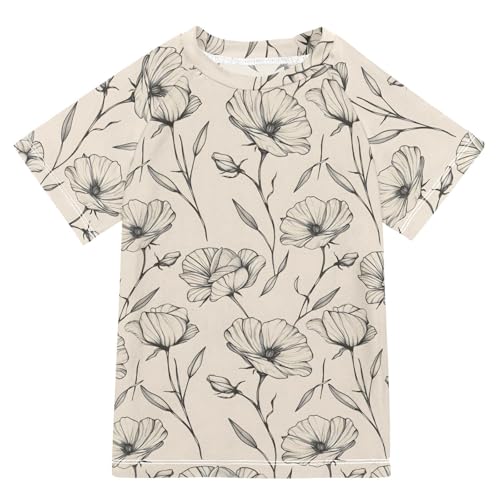 ALAZA Kids Rash Guard Girls Boys Toddler Swim Shirts Short Sleeve Beige Floral UPF 50+ 3T