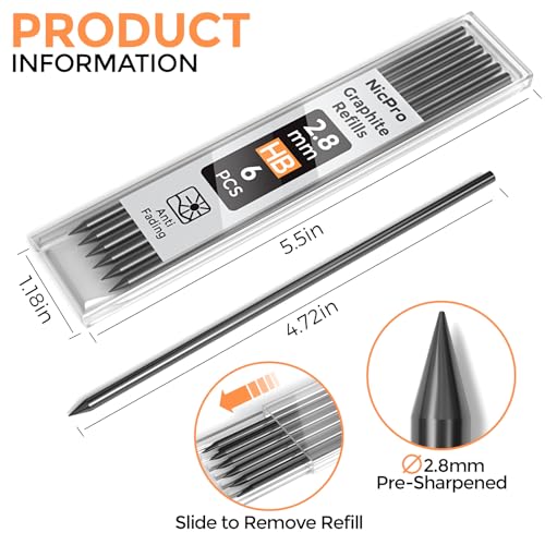 Nicpro 24 Pieces Carpenter Pencil Lead Refills 2.8mm, Break Resistant Leads for Construction and Woodworking Pencils (Black) - Image 2