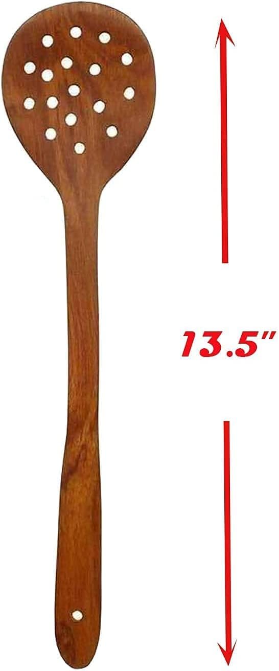 Handmade Wooden Tong Cooking Spoon/Chimta and Wooden Turner/Palta Spoon for Kitchen Non Stick Use Cooking Tools (Set of 3)