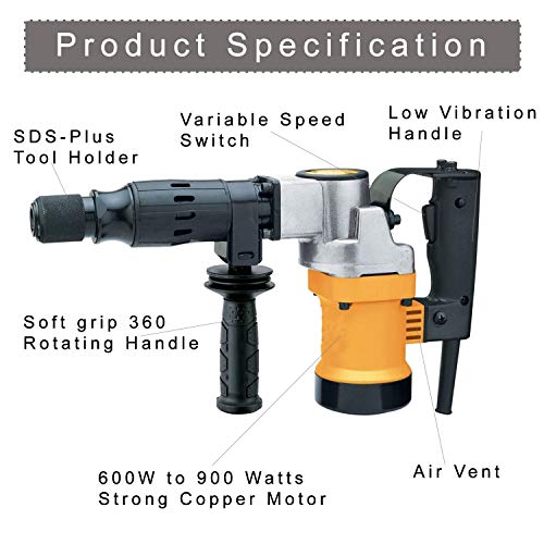 Image of 5kg demolition hammer machine 230v AC powered drill 3000r /min 800watt-1200w concrete wall tiles wiring road breaker-(SDS Chuck /800w,1200 watt /3000rpm /230V 60Hz /Multicolor /Heavy metal & plastic body)