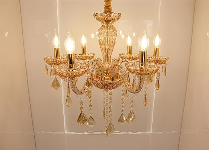Image of Chandelier Modern K9 Crystal Chandelier Lighting, Clear Crystal Ceiling Light Fixture Pendant Lamp for Dining Room Bathroom Bedroom Livingroom