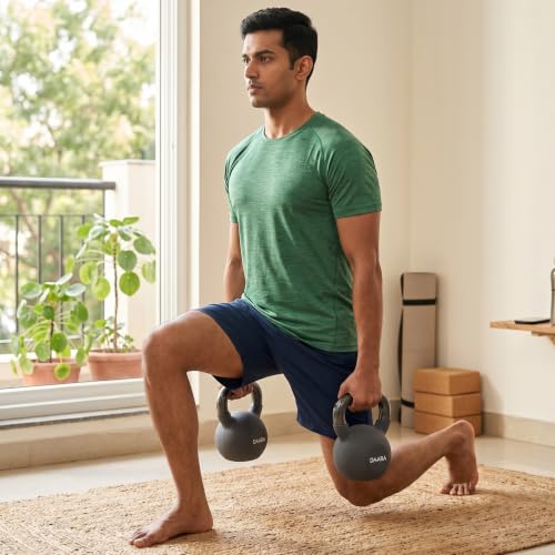 Image of DAARA Half Coating Neoprene Kettlebell, 12kg (26.45 lb) Black Cast Iron Kettle Bell with Non-Slip Grip Handle for Strength Training, Home Gym Workout Equipment for Men & Women (Proudly Made in India)
