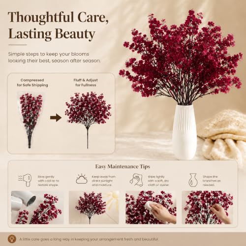 Image of Mandy's 6 Bundles Artificial Burgundy Baby's Breath Flowers