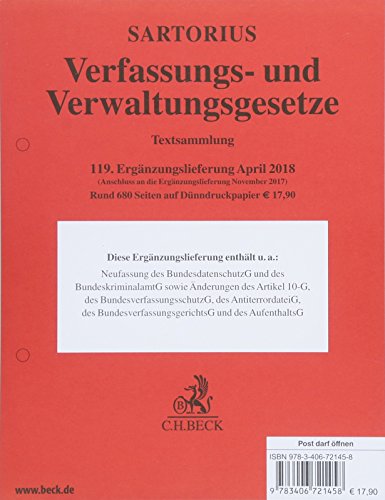 Verfassungs- und Verwaltungsgesetze 119. Ergänzungslieferung: Rechtsstand: 1. April 2018 (Cover Bil Verfassungs- und Verwaltungsgesetze 119. Ergänzungslieferung: Rechtsstand: 1. April 2018 (Cover Bil