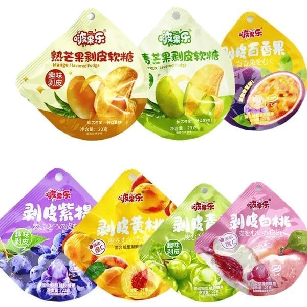 Fruit peelable candy, Gummies, White peach grape mango fruit soft candy, Candied fruits, Fruit chewing candy, Wedding candy, Fudge, Sweet snack gift package, Desserts (20 packs,7 Flavor Mix)