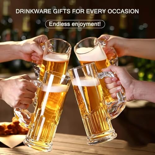 Image of WRINGO Beer Mugs Set of 2, 550ML Glass Mug with Handle, Large Big Heavy Mugs for Freezer, Multipurpose Mugs, Dishwasher & Microwave Safe (BR-09)