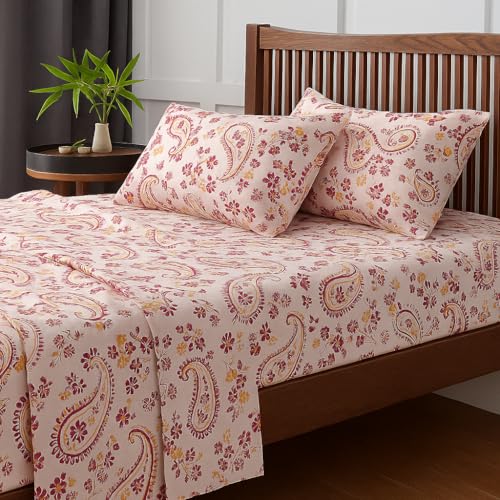 Image of Bedsheet for Double Bed with 2 Pillow Covers Breathable | Feminine & Chic Double Bed Sheet - Paisley Pink