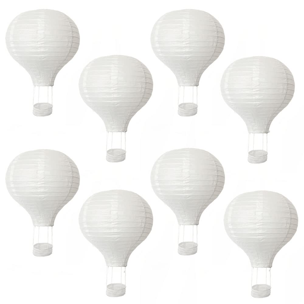 8PCS Hanging Hot Air Balloon Paper Lanterns Set Party Decorations 12 inch White Derorative Party Ball for DIY Craft Birthday Wedding Classroom From Ceiling Home Party Anniversary Decor Decorations