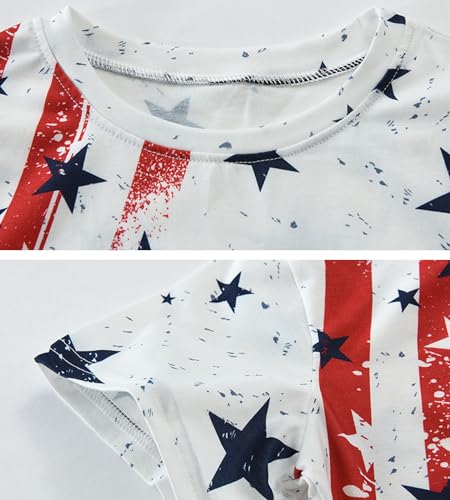 Image of Tkria Girl Crop Tops July 4th Crewneck Tshirt American Flag Patriotic USA Flag Girls Outfit Clothes Size 6-14
