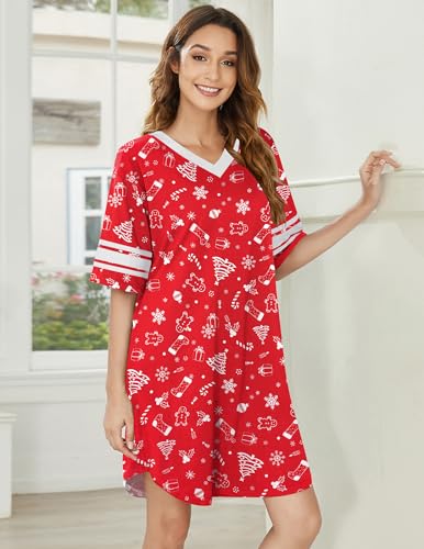 Image of Ekouaer Nightgowns for Women 2 Pack Sleepshirts Short Sleeve Nightshirt V Neck Sleepwear Casual Pajama Dress