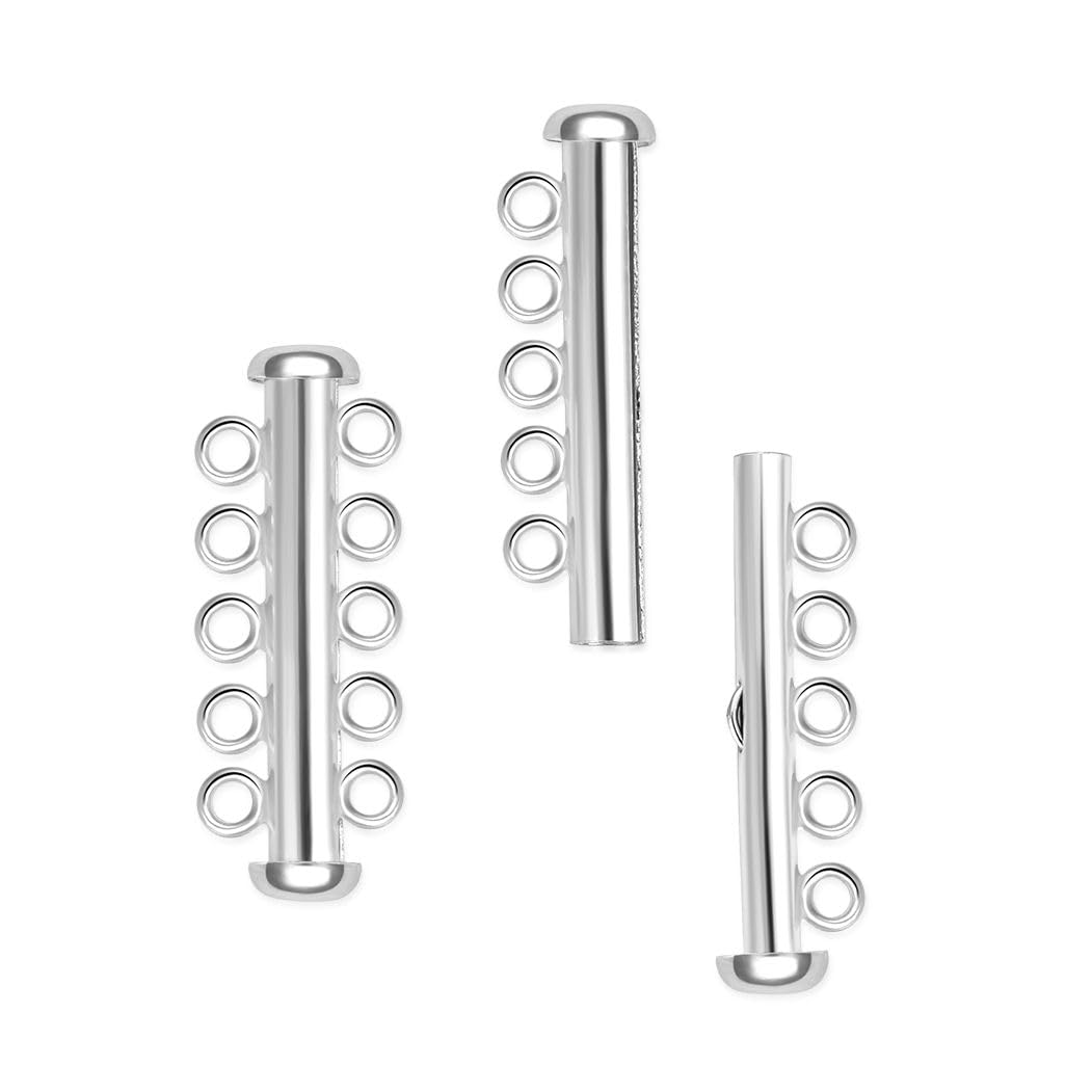 1pc 925 Sterling Silver 5 Strands Multi-Strand Slide Lock Clasp Tube Connector Set for Jewelry Craft Making SS92-5