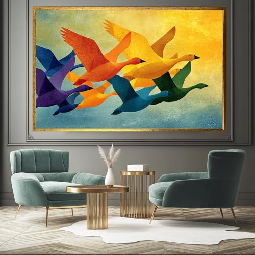 Tableau abstrait d'oiseaux en vol décoration murale moderne salon 70x100 - 3