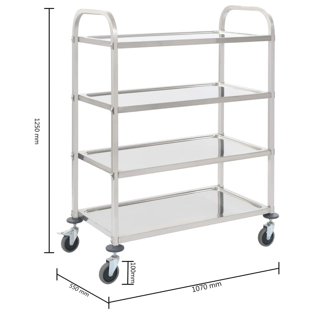 Generico Carrello da Cucina a 4 Livelli 107x55x125 cm in Acciaio Inox,Mobili,Carrelli e Isole,Carrelli da cucina-50916