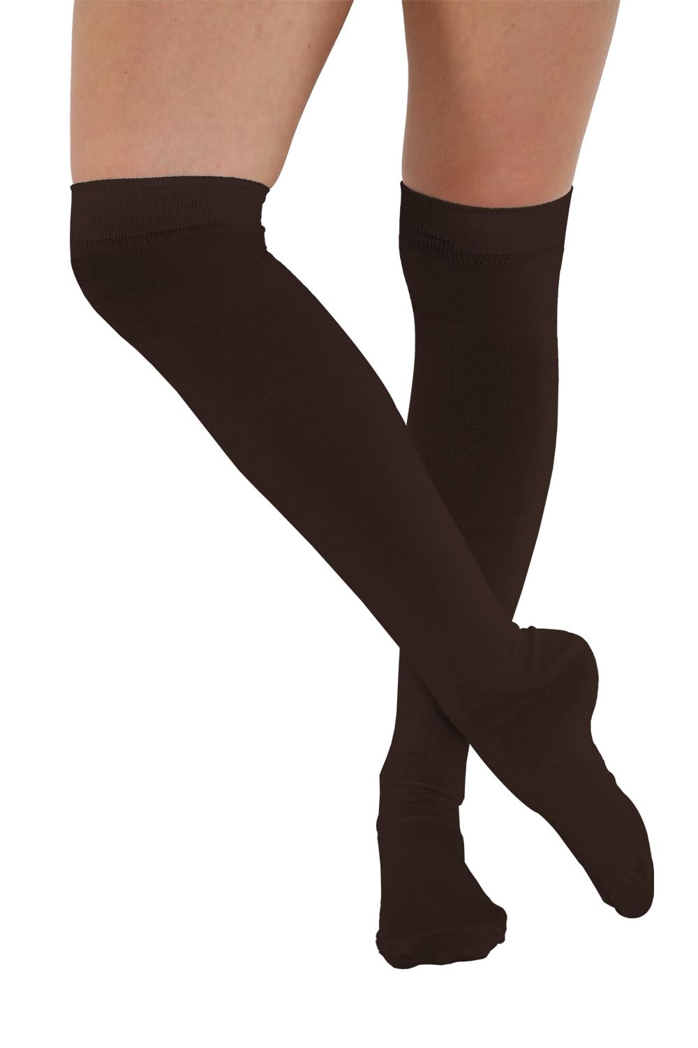FNA FASHIONS® Girls Over The Knee Striped Plain Socks Assorted Colours Thigh High Socks (Brown Plain OTK Socks)