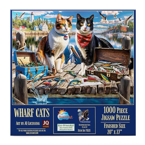 SUNSOUT INC - Wharf Cats - 1000 pc Jigsaw Puzzle by Artist: JQ Licensing - Finished Size 20