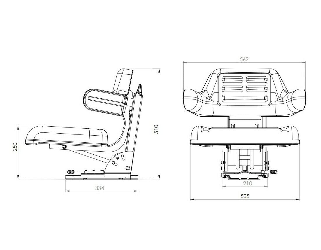 Asiento de tractor con reposabrazos universal (negro, azul, rojo, amarillo)