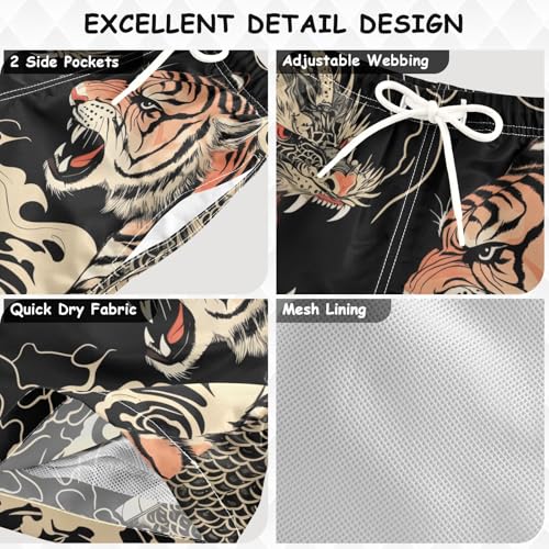 Boys Swim Trunks Quick Dry Beach Board Shorts Toddler Dragon Tiger Swimsuit Bathing Suits with Mesh Lining3