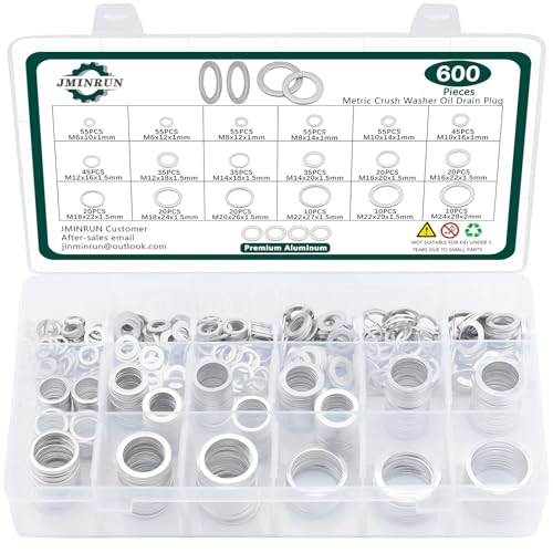 600PCS Oil Drain Plug Gasket Kit 18 Sizes Aluminum Crush Washers Assortment Kit Automotive Crush Washer Oil Drain Plug M6 M8 M10 M12 M14 M16 M18 M20 M22 M24