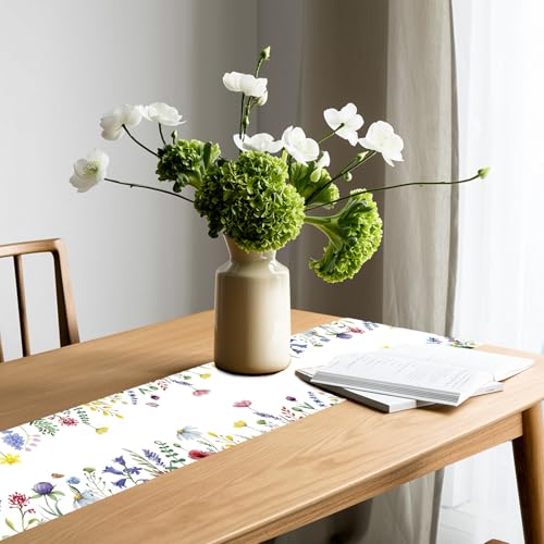 DPKOW 5-teiliges Tischset Tischläufer Frühlingsdeko Innen, Platzsets Tischläufer Blumen Ostern, Stoff Waschbar Gänseblümchen Lavendel Veilchen Tischdeko Frühling Osterdeko Tisch