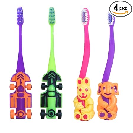 MAXI Oral Care Junior Pack of 4-(2 Kids) Zoom Car Junior Toothbrush & (2 Kids) Bingo Junior Toothbrush
