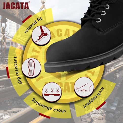 Image of Jacata Steel Toe Work Boots For Men Water Resistant Leather Men's Safety Shoes 6 inch Non Slip Rubber Industrial Construction Boot
