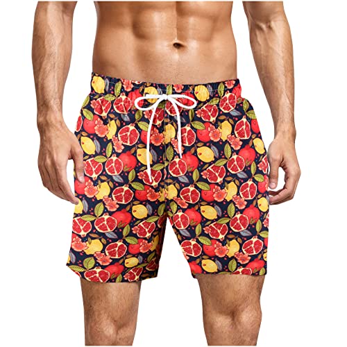 ylioge Mens Swim Trunks Graphic Print Quick Dry 5 Inch Swim Shorts for Men Drawstring Waist Beach Bathing Suit with Pockets Orange