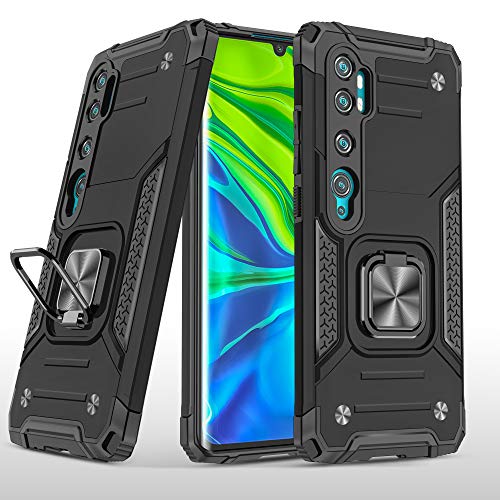 Wuzixi Funda para Xiaomi Mi Note 10. Anti-Arañazos Cubierta Protectora, Carcasa Viene con Una Soporte Plegable, 2 en 1 Híbrida Robusto Case, Cover para Xiaomi Mi Note 10.Negro